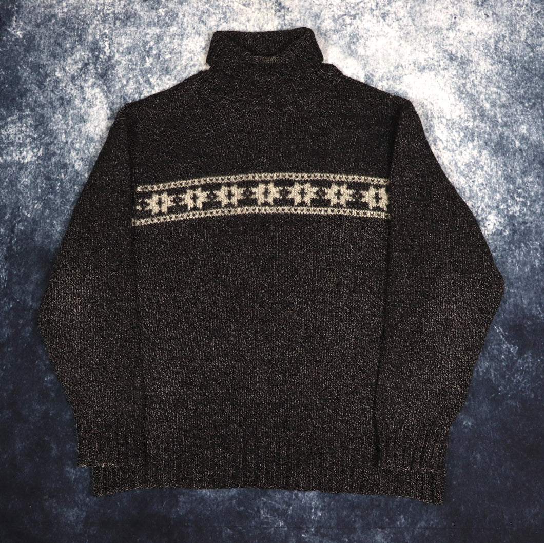 Vintage Dark Grey Snowflake Turtle Neck Jumper | XL