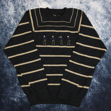 Load image into Gallery viewer, Vintage Dark Grey &amp; Beige Striped Lyle And Scott Golf Jumper
