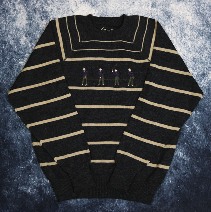 Vintage Dark Grey & Beige Striped Lyle And Scott Golf Jumper