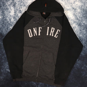 Vintage 90s Dark Grey & Black Onfire Zip Up Hoodie | XL