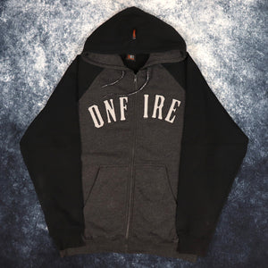 Vintage 90s Dark Grey & Black Onfire Zip Up Hoodie | XL