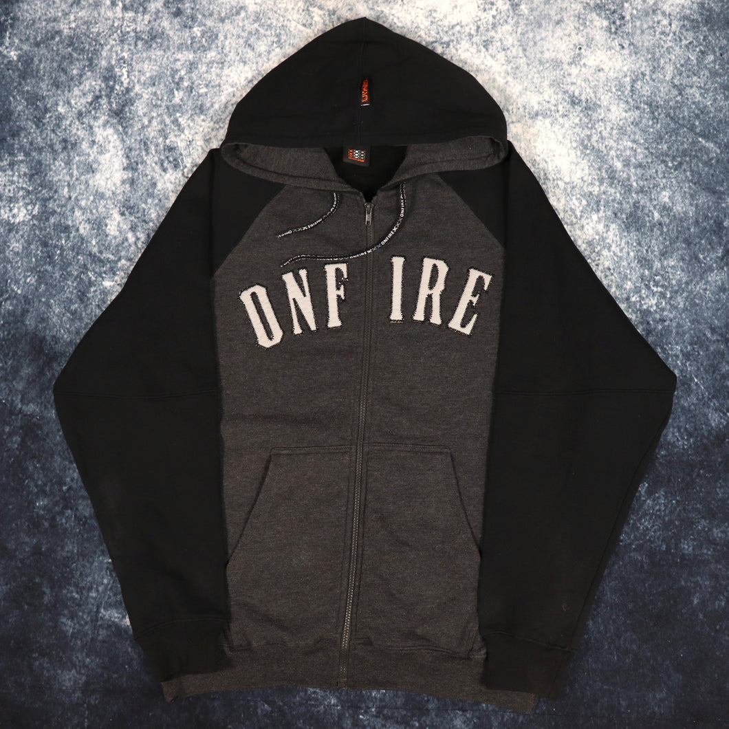 Vintage 90s Dark Grey & Black Onfire Zip Up Hoodie | XL