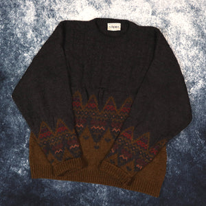 Vintage 90s Dark Grey & Brown Nani Bon Grandad Jumper | Small