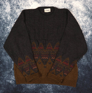 Vintage 90s Dark Grey & Brown Nani Bon Grandad Jumper | Small