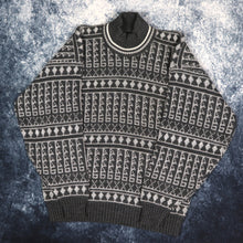 Load image into Gallery viewer, Vintage Dark Grey &amp; Cream High Neck Aztec Grandad Jumper | XS
