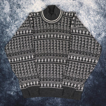 Load image into Gallery viewer, Vintage Dark Grey &amp; Cream High Neck Aztec Grandad Jumper | XS
