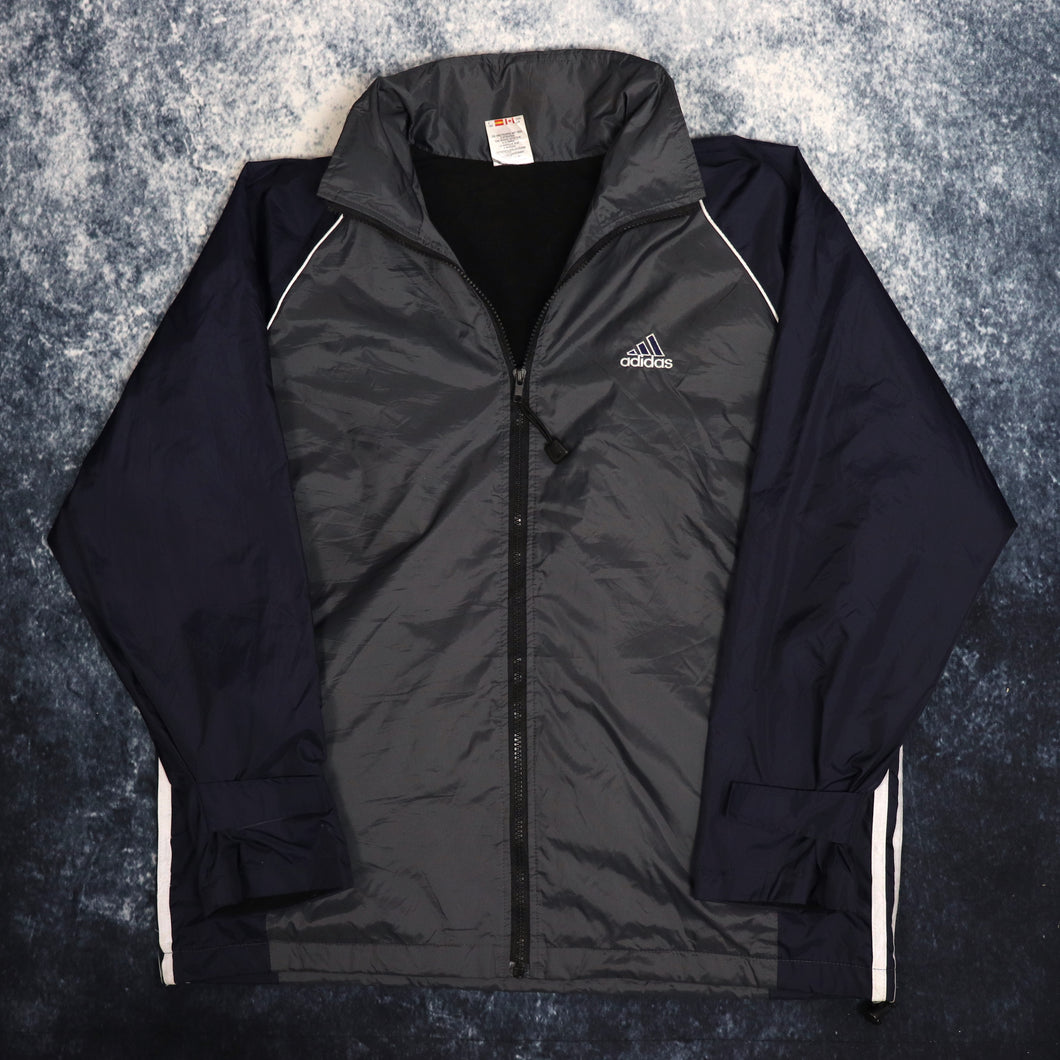 Vintage Dark Grey & Navy Adidas Windbreaker Jacket | Medium