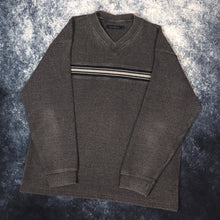 Load image into Gallery viewer, Vintage Dark Grey &amp; Navy Striped V Neck Sweatshirt | XL
