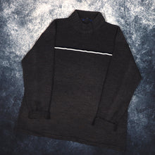 Load image into Gallery viewer, Vintage Dark Grey, Navy &amp; White Striped High Neck Jumper | Large
