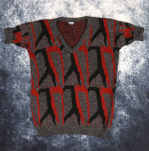 Load image into Gallery viewer, Vintage Dark Grey, Orange &amp; Black Abstract V Neck Grandad Vest Jumper | XXS
