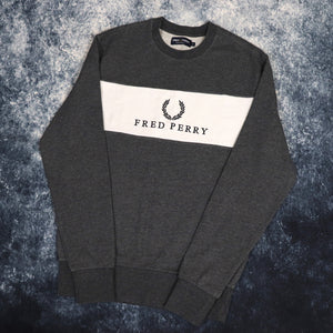 Vintage Dark Grey & White Fred Perry Sweatshirt | Small