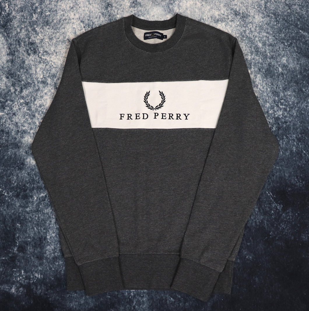 Vintage Dark Grey & White Fred Perry Sweatshirt | Small