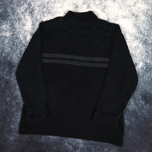 Load image into Gallery viewer, Vintage Dark Navy &amp; Grey Striped High Neck Jumper | Large
