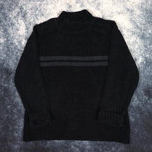 Load image into Gallery viewer, Vintage Dark Navy &amp; Grey Striped High Neck Jumper | Large
