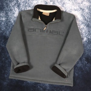 Vintage Dark Teal Animal 1/4 Zip Sherpa Lined Fleece Sweatshirt | Large