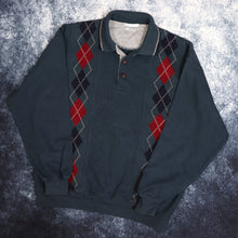 Load image into Gallery viewer, Vintage Dark Teal Diamond Collared Sweatshirt | Medium
