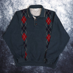 Vintage Dark Teal Diamond Collared Sweatshirt | Medium