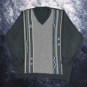 Vintage Dark Teal V Neck Grandad Jumper | XL