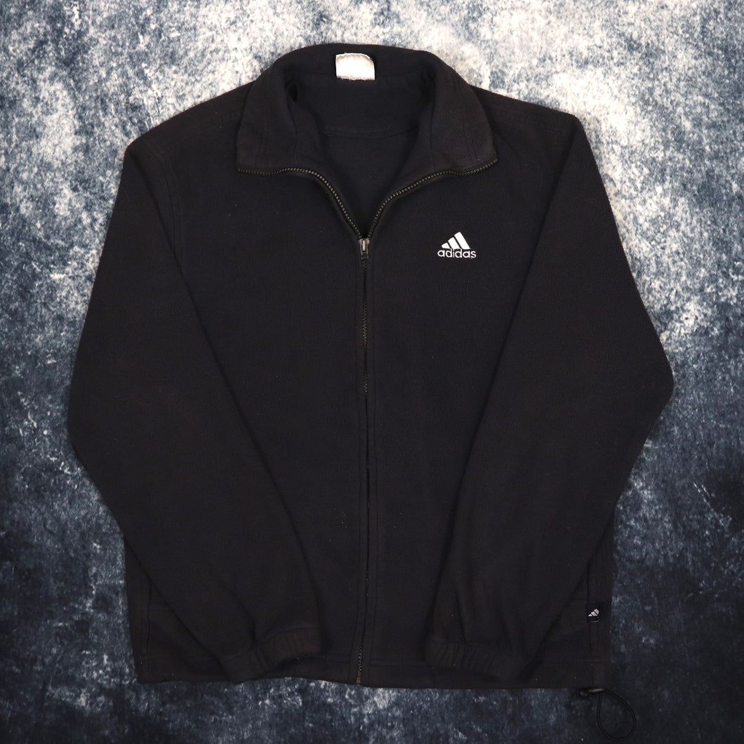 Vintage Faded Black Adidas Fleece Jacket | Small