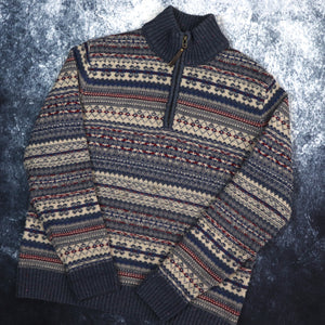 Vintage Fair Isle 1/4 Zip Grandad Jumper | Medium