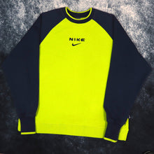 Load image into Gallery viewer, Vintage Flourescent Yellow &amp; Navy Nike Sweatshirt | Large
