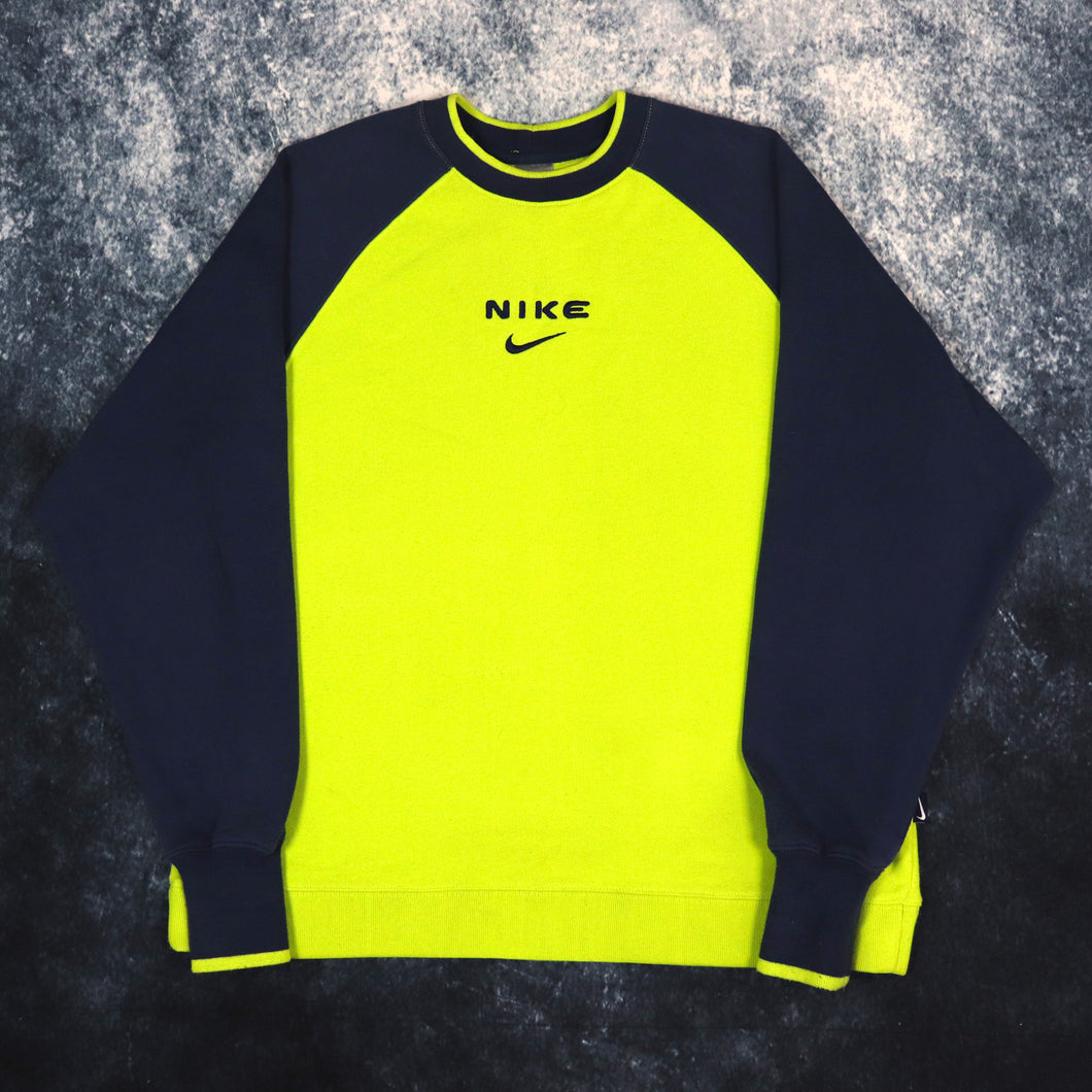 Vintage Flourescent Yellow & Navy Nike Sweatshirt | Large