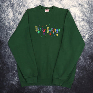 Vintage 90s Forest Green Happy Holidays Sweatshirt | Large