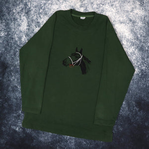 Vintage Forest Green Horse Embroidered Sweatshirt | Small