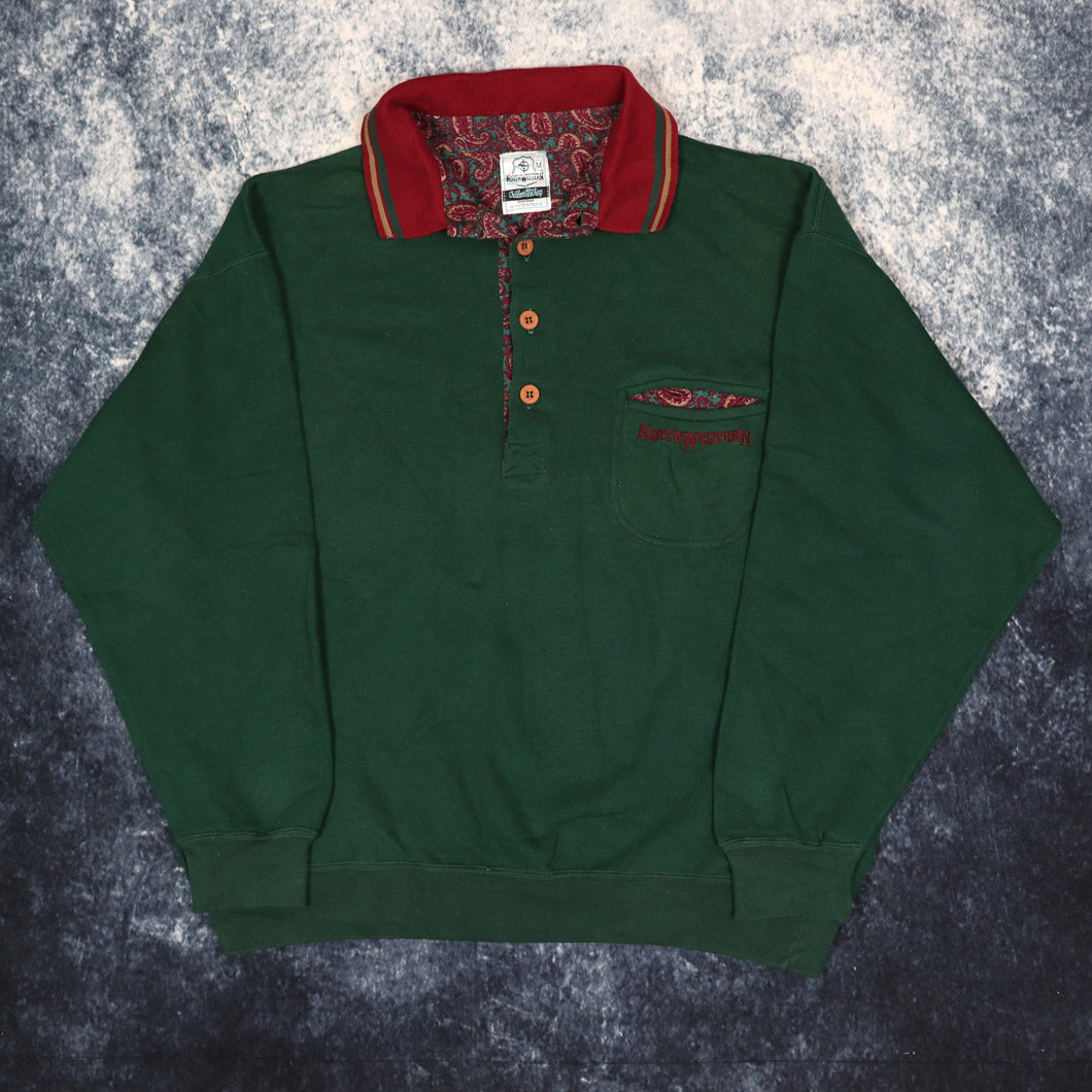 Vintage Forest Green North Western Collared Sweatshirt | Medium