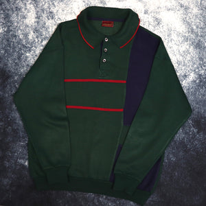 Vintage Forest Green, Navy & Red Collared Sweatshirt | Large