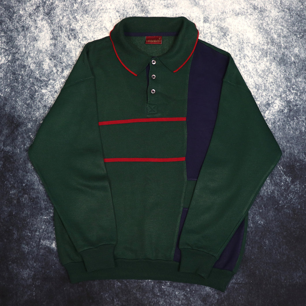 Vintage Forest Green, Navy & Red Collared Sweatshirt | Large