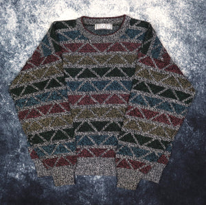 Vintage Geometric Pattern Grandad Jumper | Medium