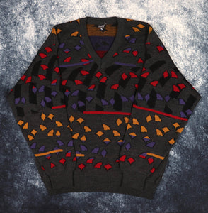 Vintage 90s Geometric V Neck Grandad Jumper | Large