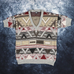Vintage Geometric V Neck Grandad Vest Jumper | Small