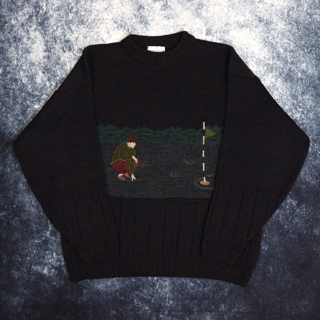 Vintage Golf Embroidered Grandad Jumper | Small