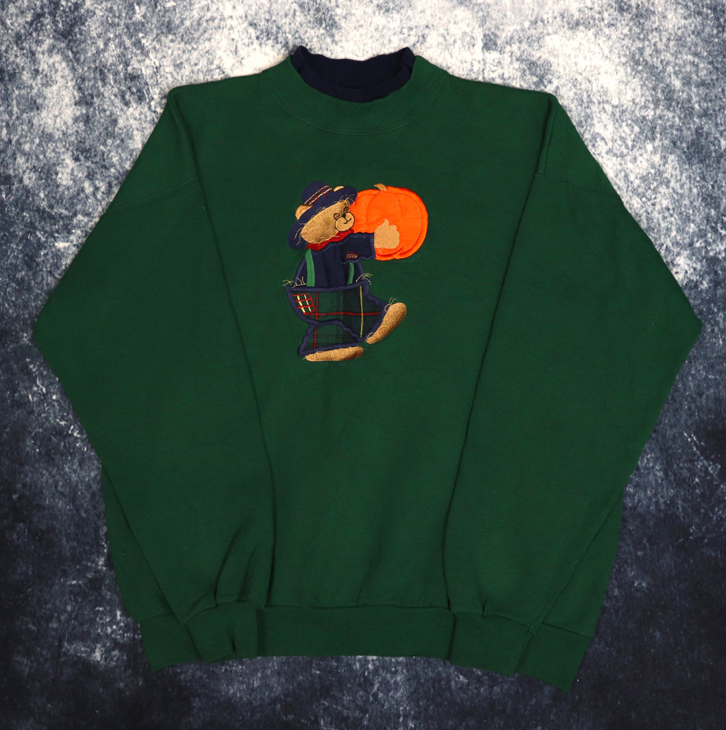 Vintage Green Teddy Bear Embroidered Sweatshirt | Medium