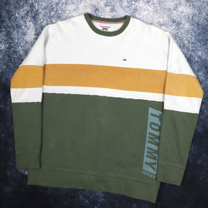 Vintage Green, Baby Blue & Brown Colour Block Tommy Hilfiger Sweatshirt | XL
