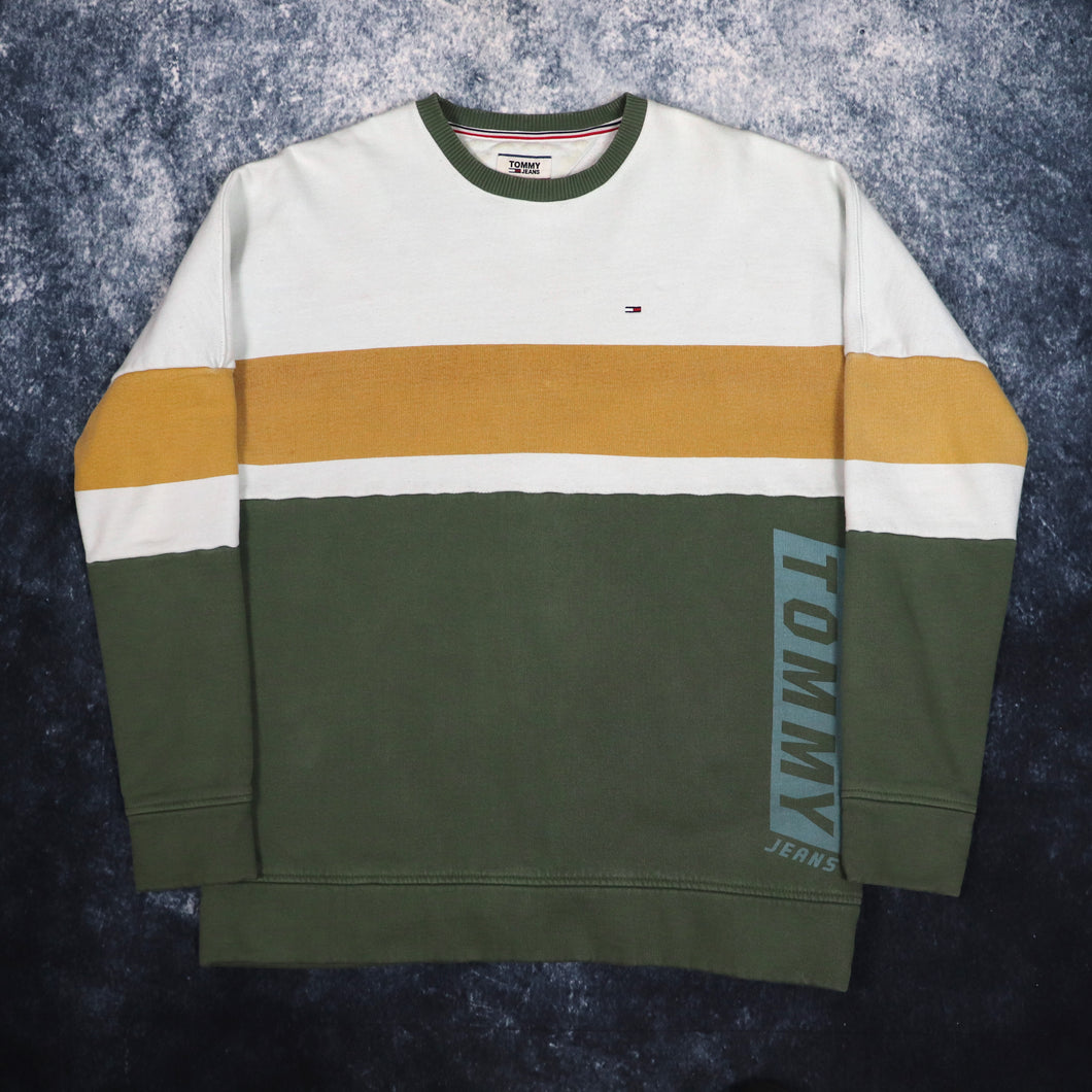 Vintage Green, Baby Blue & Brown Colour Block Tommy Hilfiger Sweatshirt | XL