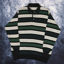 Load image into Gallery viewer, Vintage 90s Green, Black &amp; Grey Striped Collared Jumper | Medium
