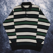 Load image into Gallery viewer, Vintage 90s Green, Black &amp; Grey Striped Collared Jumper | Medium
