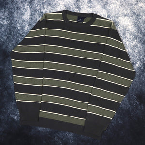 Vintage Green, Grey & Beige Stripy Jumper | Medium