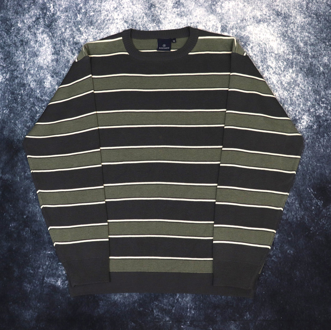 Vintage Green, Grey & Beige Stripy Jumper | Medium