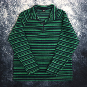 Vintage Green & Navy Striped Cotton Traders 1/4 Zip Fleece Sweatshirt | Medium