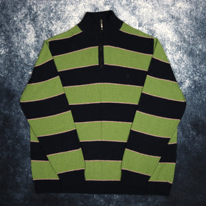 Vintage Green, Navy & Pink Striped 1/4 Zip Jumper