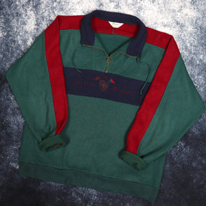 Vintage Green, Navy & Red Colour Block 1/4 Zip Fleece Sweatshirt | XL