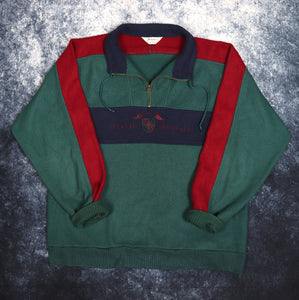 Vintage Green, Navy & Red Colour Block 1/4 Zip Fleece Sweatshirt | XL