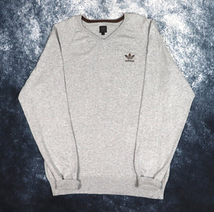 Vintage Grey Adidas Trefoil V Neck Jumper | Large