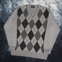 Load image into Gallery viewer, Vintage Grey Argyle V Neck Grandad Jumper | Medium

