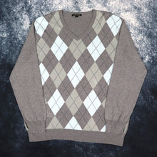 Load image into Gallery viewer, Vintage Grey Argyle V Neck Grandad Jumper | XL
