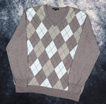 Load image into Gallery viewer, Vintage Grey Argyle V Neck Grandad Jumper | XL
